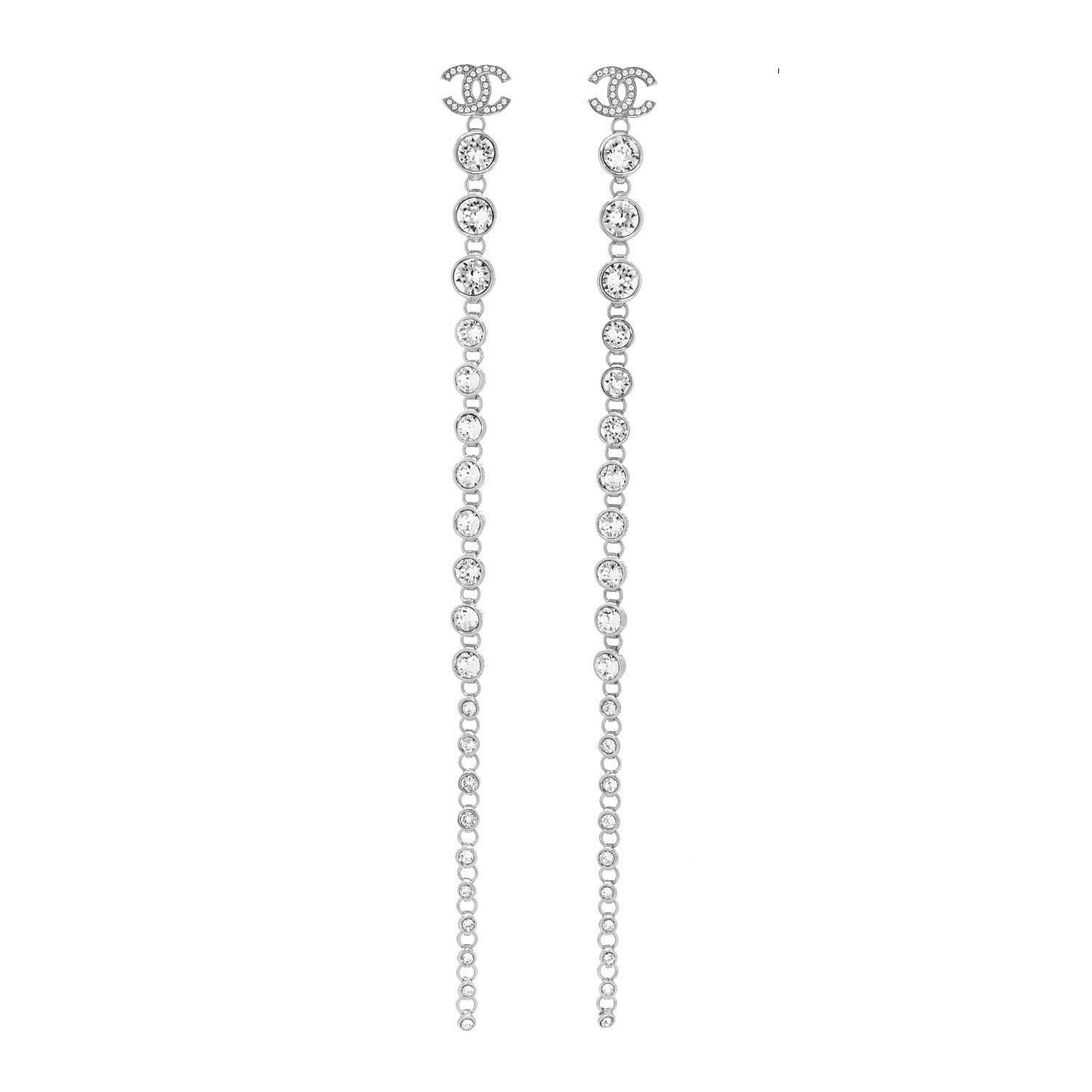 Chanel Crystal CC Long Drop Earrings Silver 1 of 4