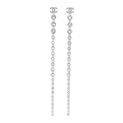 Chanel Crystal CC Long Drop Earrings Silver 1 of 4
