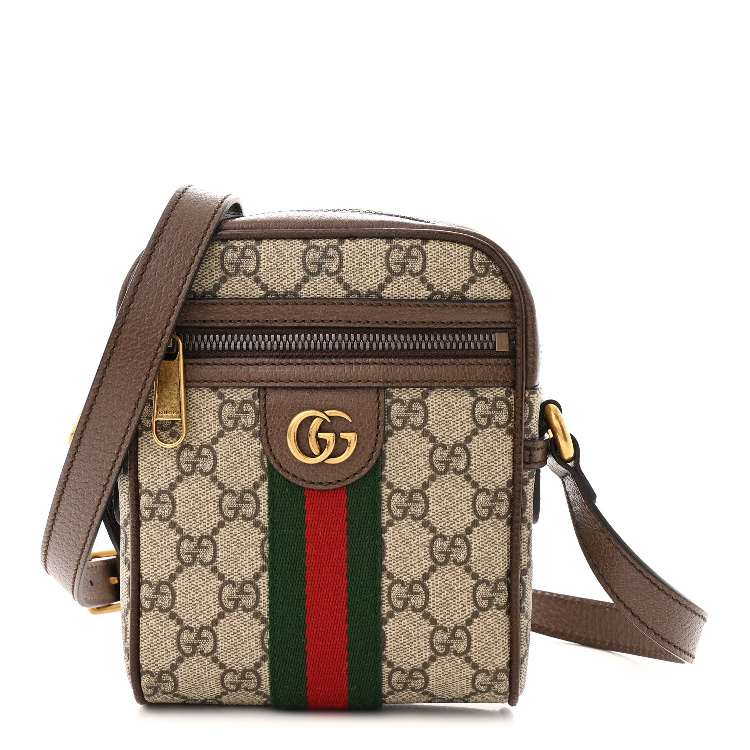 Gucci GG Supreme Monogram Web Mini Ophidia Messenger Brown 1 of 10