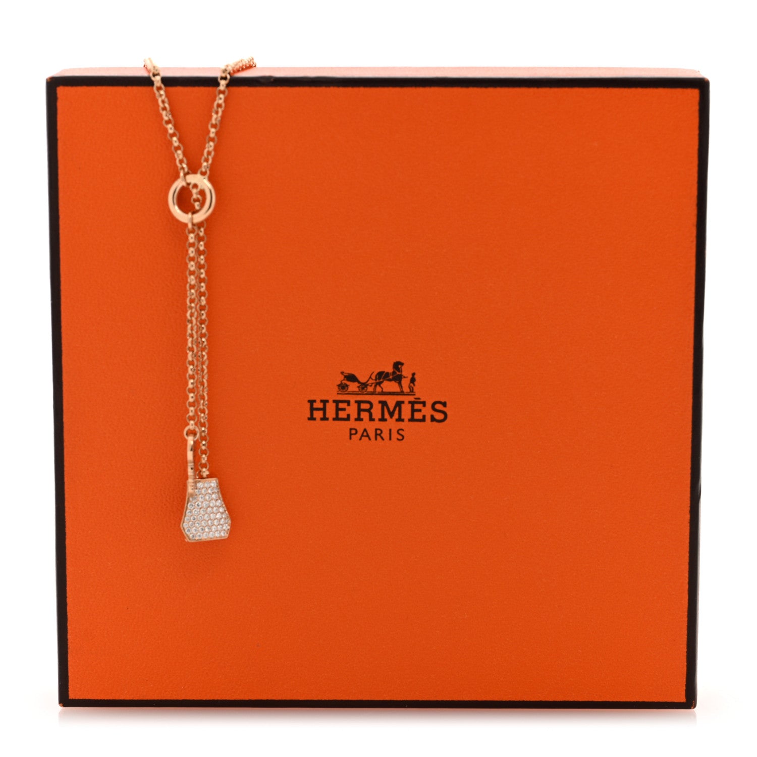 Hermes 18K Rose Gold Diamond PM Kelly Clochette Necklace 5 of 5