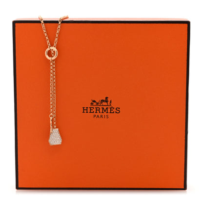 Hermes 18K Rose Gold Diamond PM Kelly Clochette Necklace 5 of 5