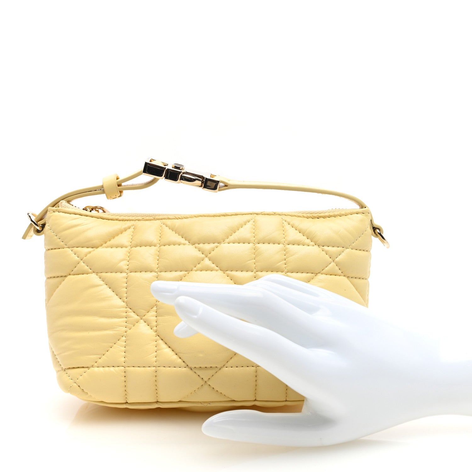 Christian Dior Calfskin Macrocannage Small Diortravel Nomad Pouch Pale Yellow 2 of 7