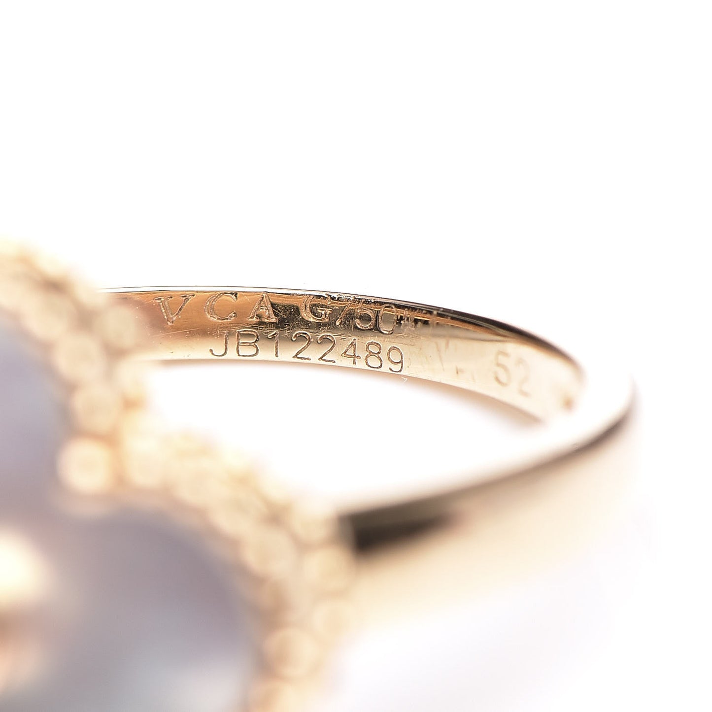 18K Yellow Gold Diamond Mother of Pearl Vintage Alhambra Ring 52 6