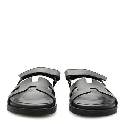 Hermes Calfskin Womens Chypre Sandals 37.5 Black 3 of 8