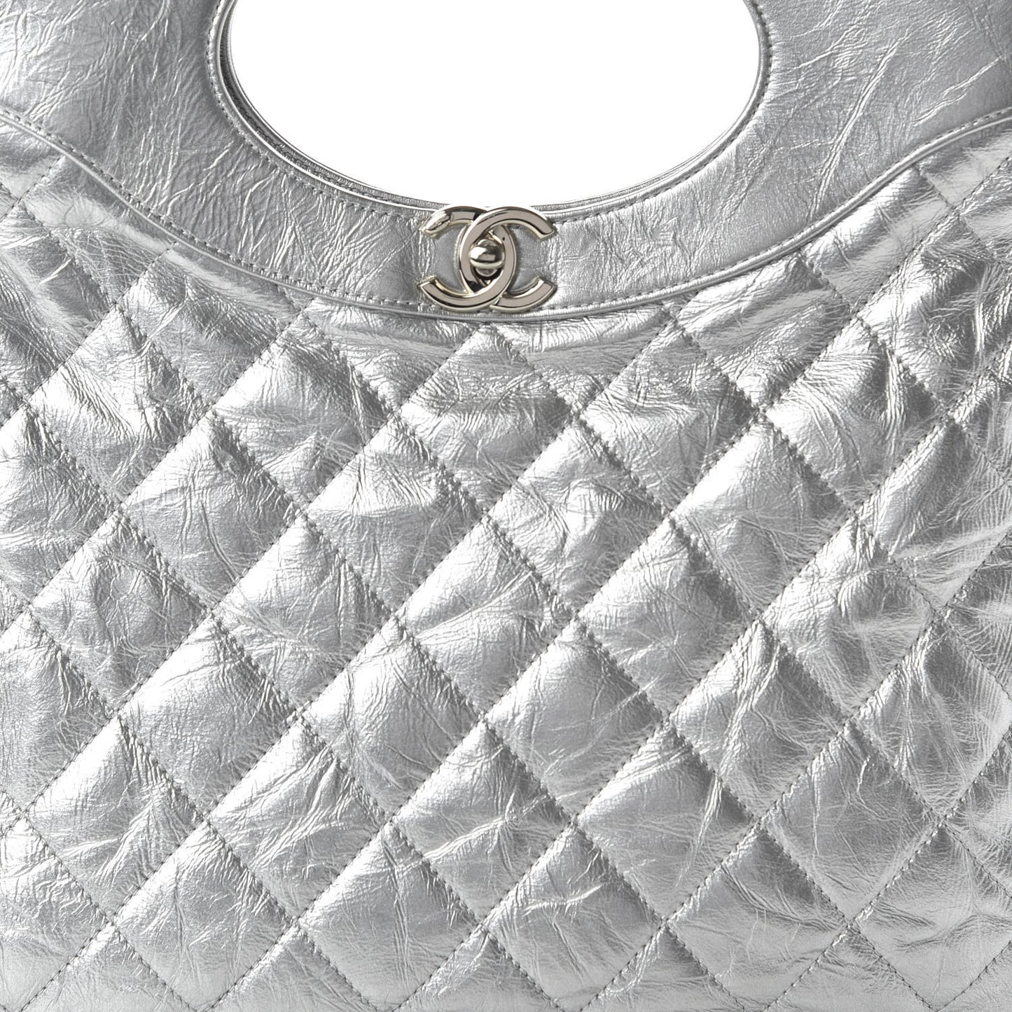 Metallic Crumpled Calfskin Small 31 Shopping Bag Silver