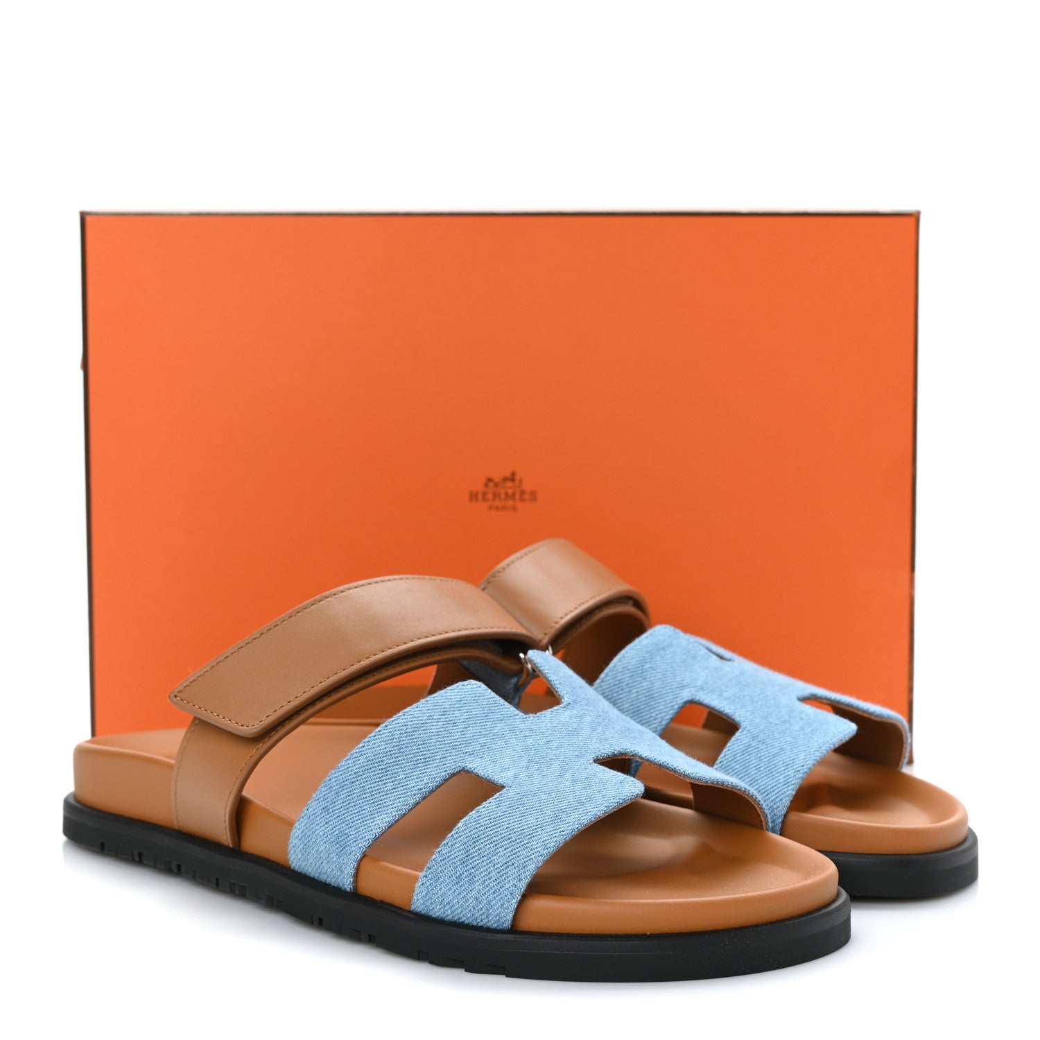 Hermes Denim Calfskin Womens Chypre Sandals 40.5 Bleu Clair Naturel 9 of 9