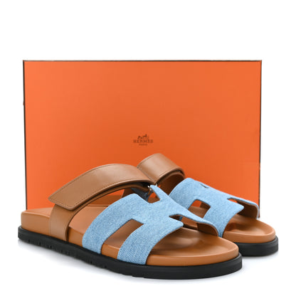Hermes Denim Calfskin Womens Chypre Sandals 40.5 Bleu Clair Naturel 9 of 9