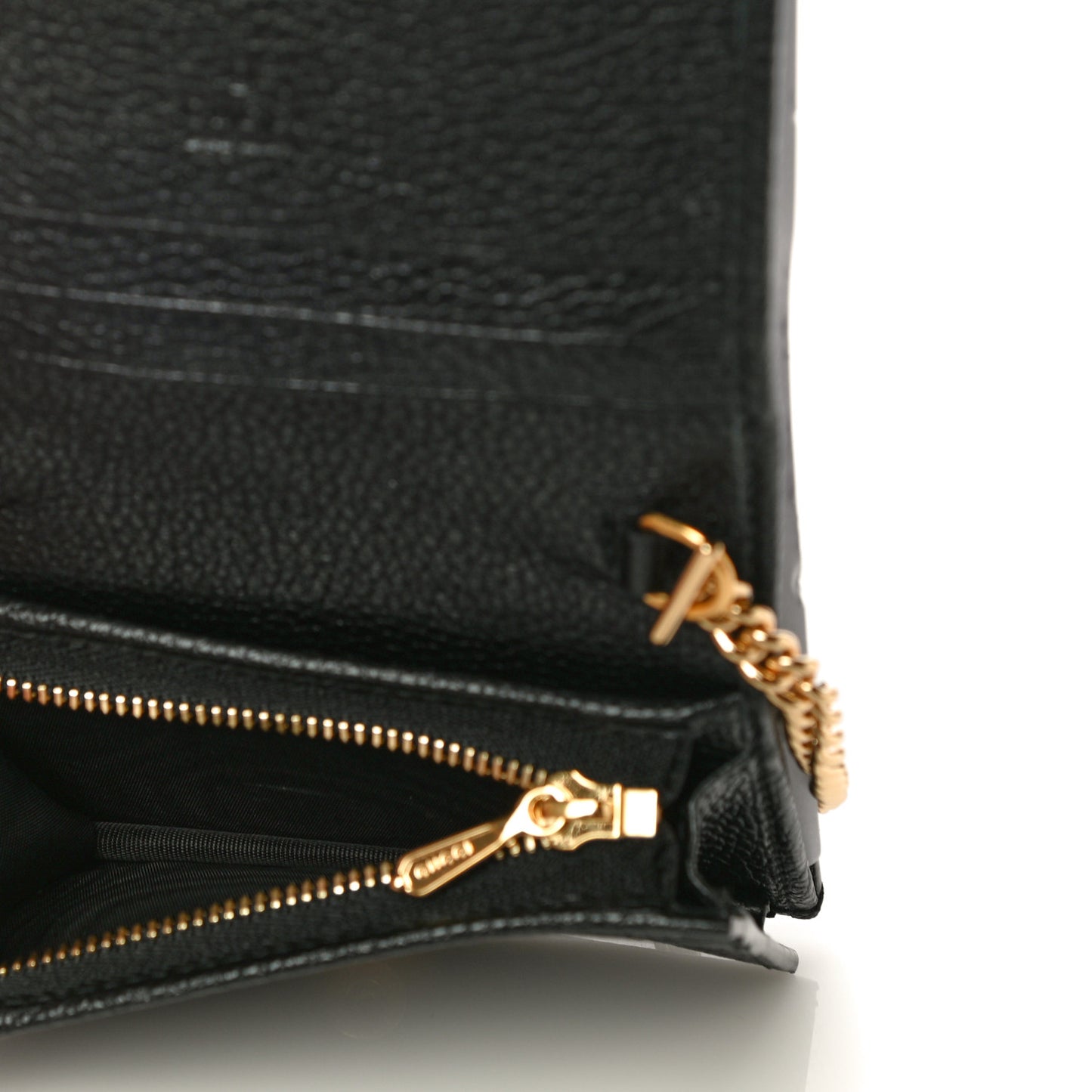 Grainy Calfskin Zumi Chain Card Case Wallet Black