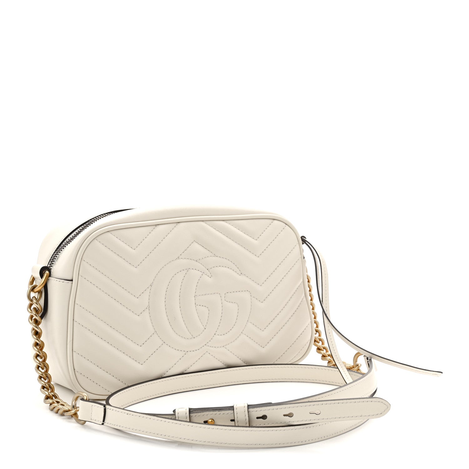 Gucci Calfskin Matelasse Small GG Marmont Chain Shoulder Bag White 3 of 10