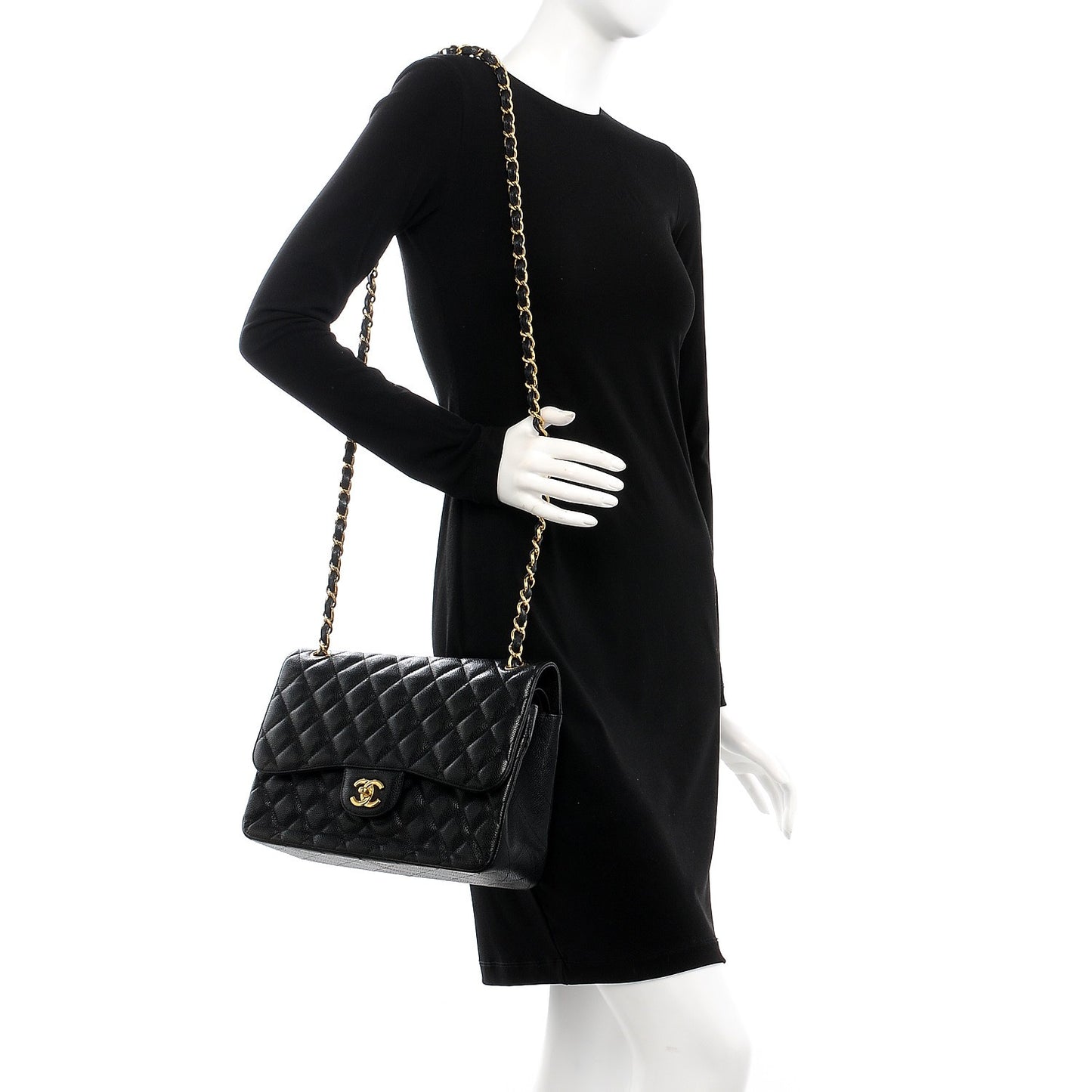 Caviar Quilted Jumbo Double Flap Black