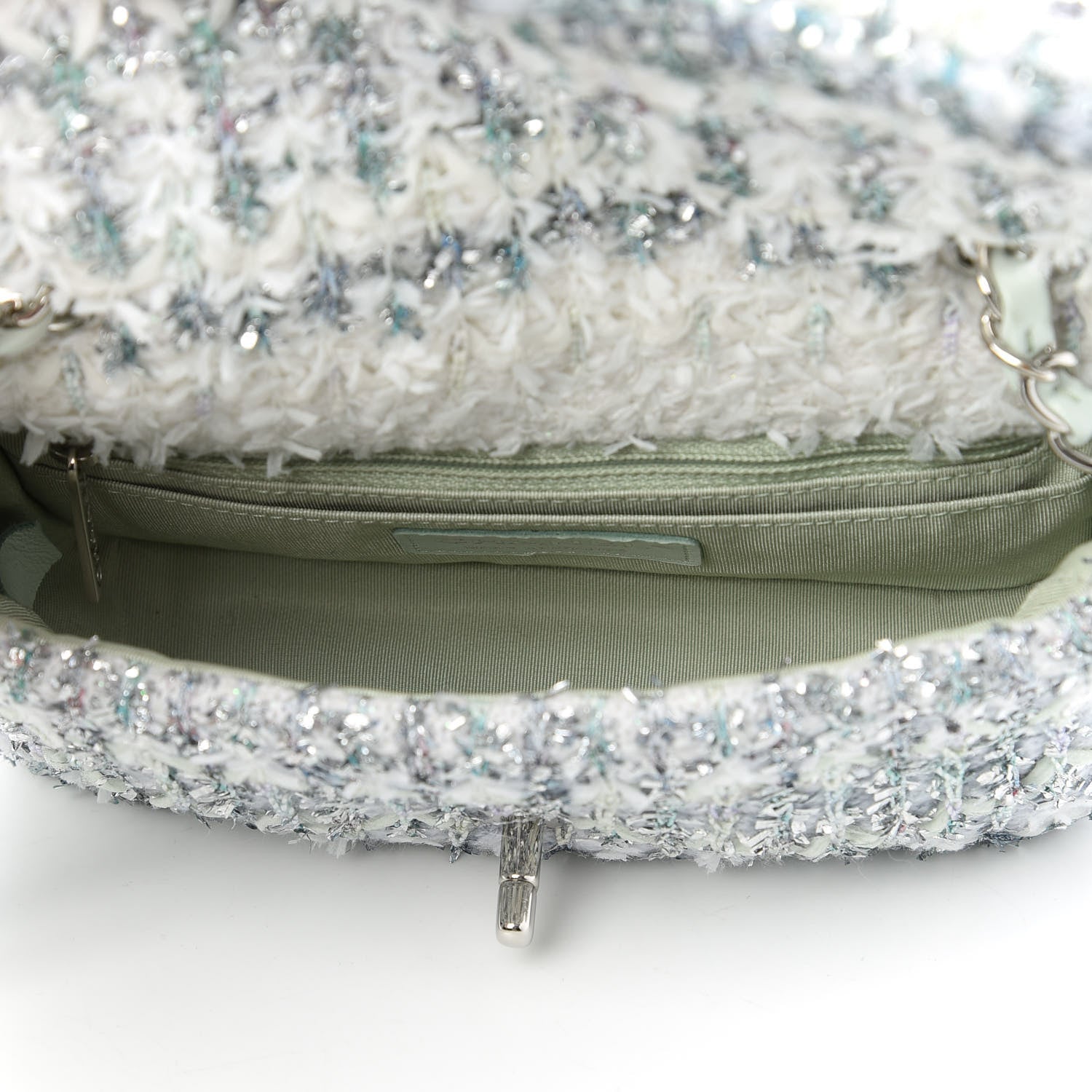 Chanel Tweed Quilted Mini Rectangular Flap Light Green Silver White 5 of 10