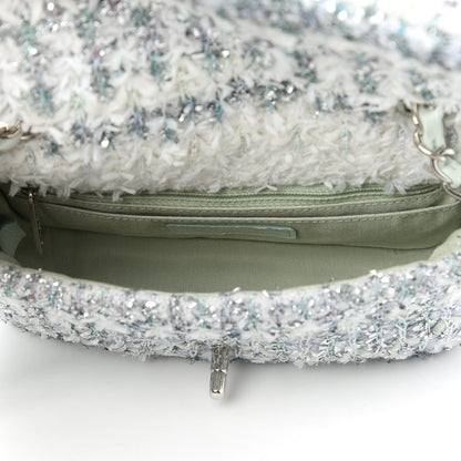 Chanel Tweed Quilted Mini Rectangular Flap Light Green Silver White 5 of 10