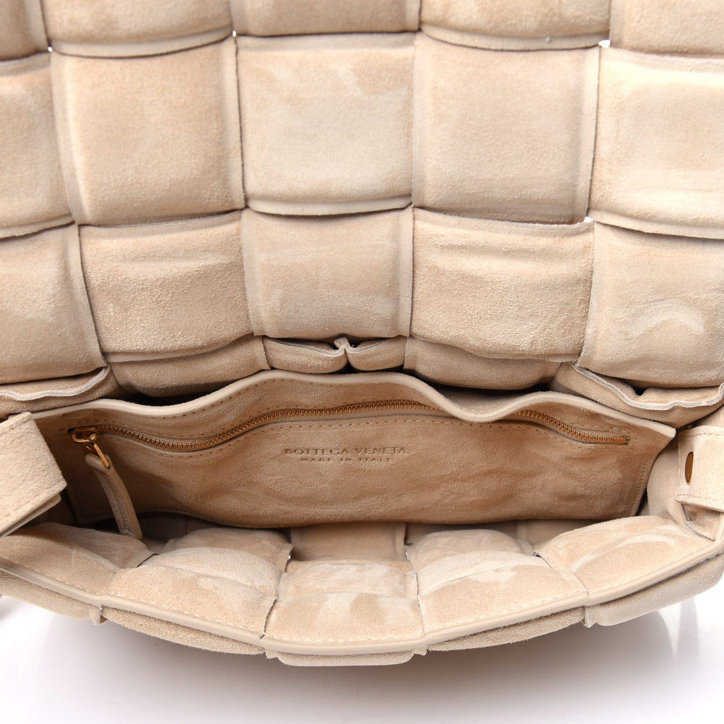 Suede Calfskin Maxi Intrecciato Padded Cassette Crossbody Bag Sand