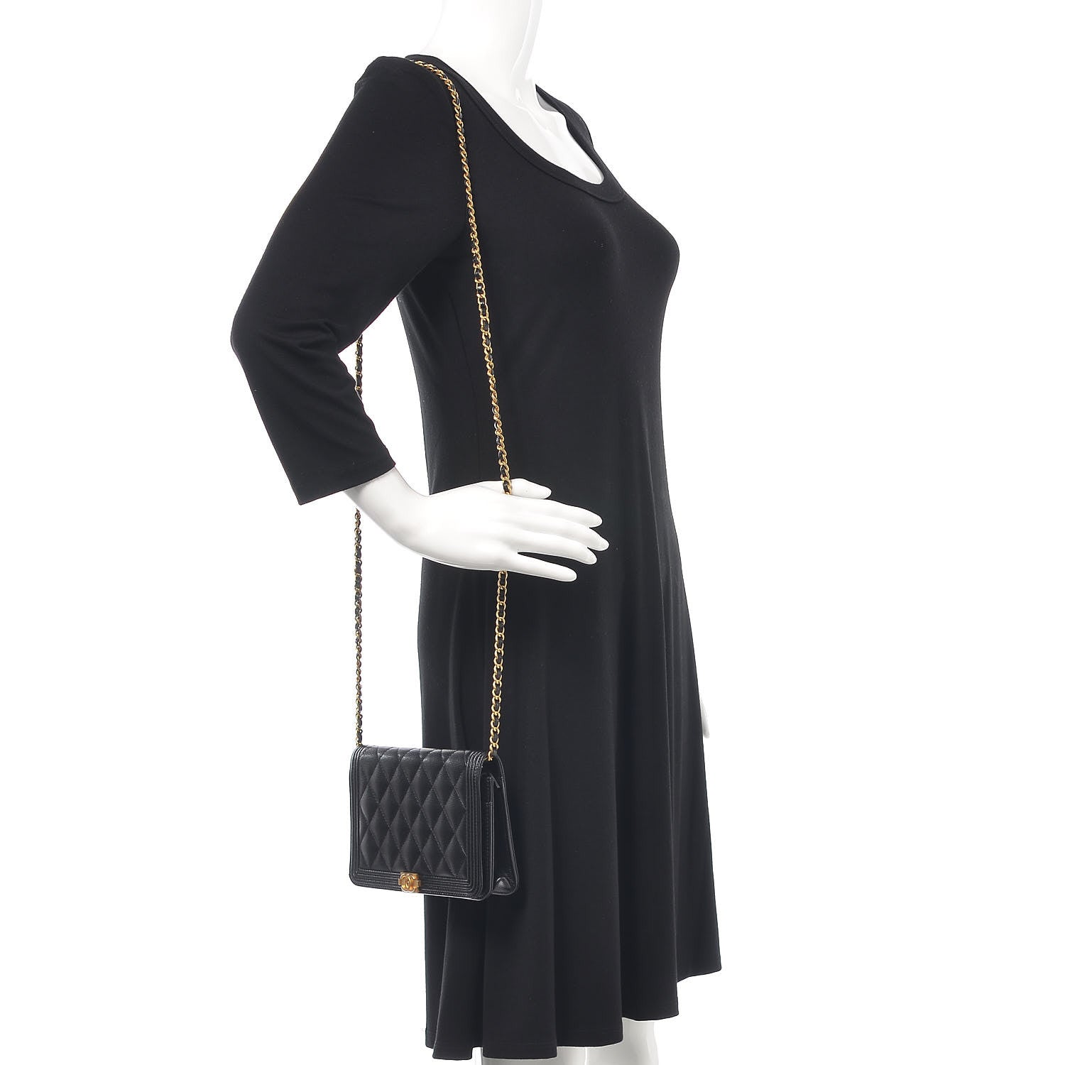 Chanel Caviar Quilted Boy Wallet On Chain WOC Black 2 of 13