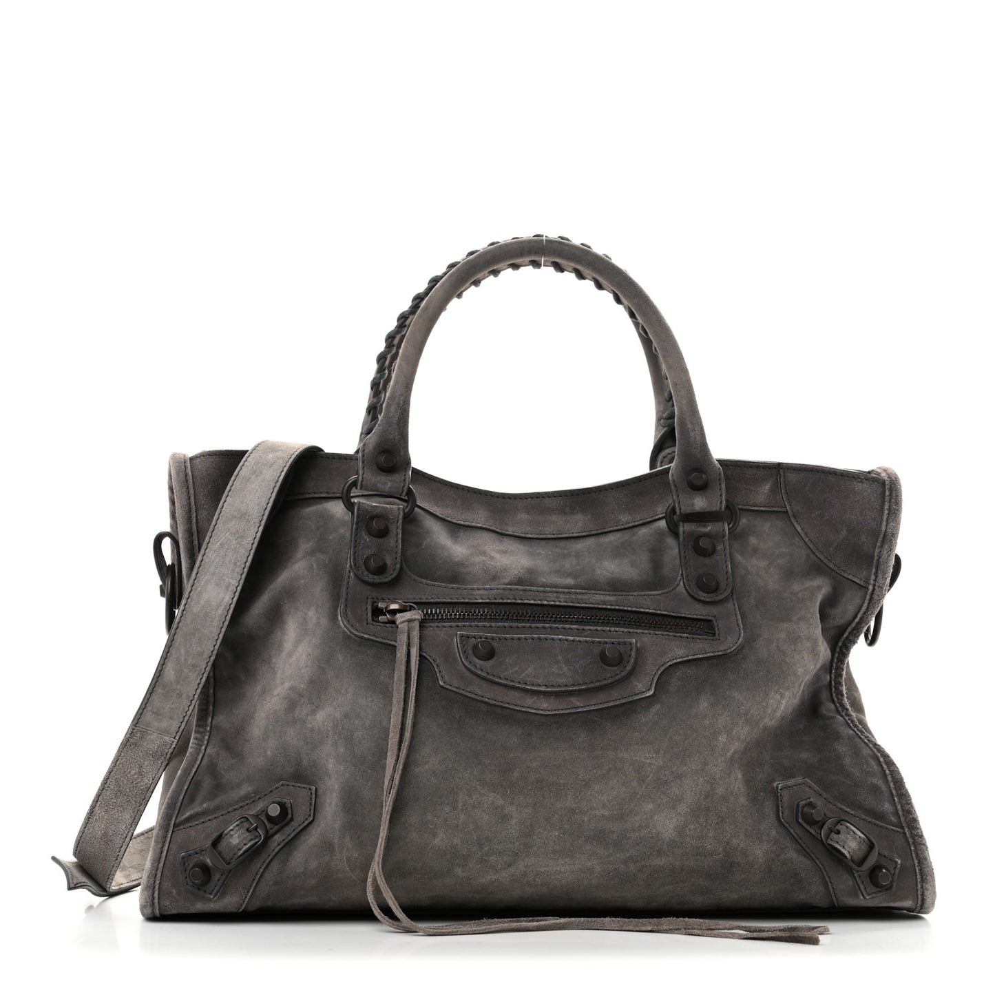 Waxed Suede Calfskin Classic Hardware Medium Le City Storm Grey
