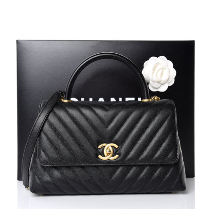 Chanel Caviar Chevron Quilted Small Coco Handle Flap Black 8 of 8