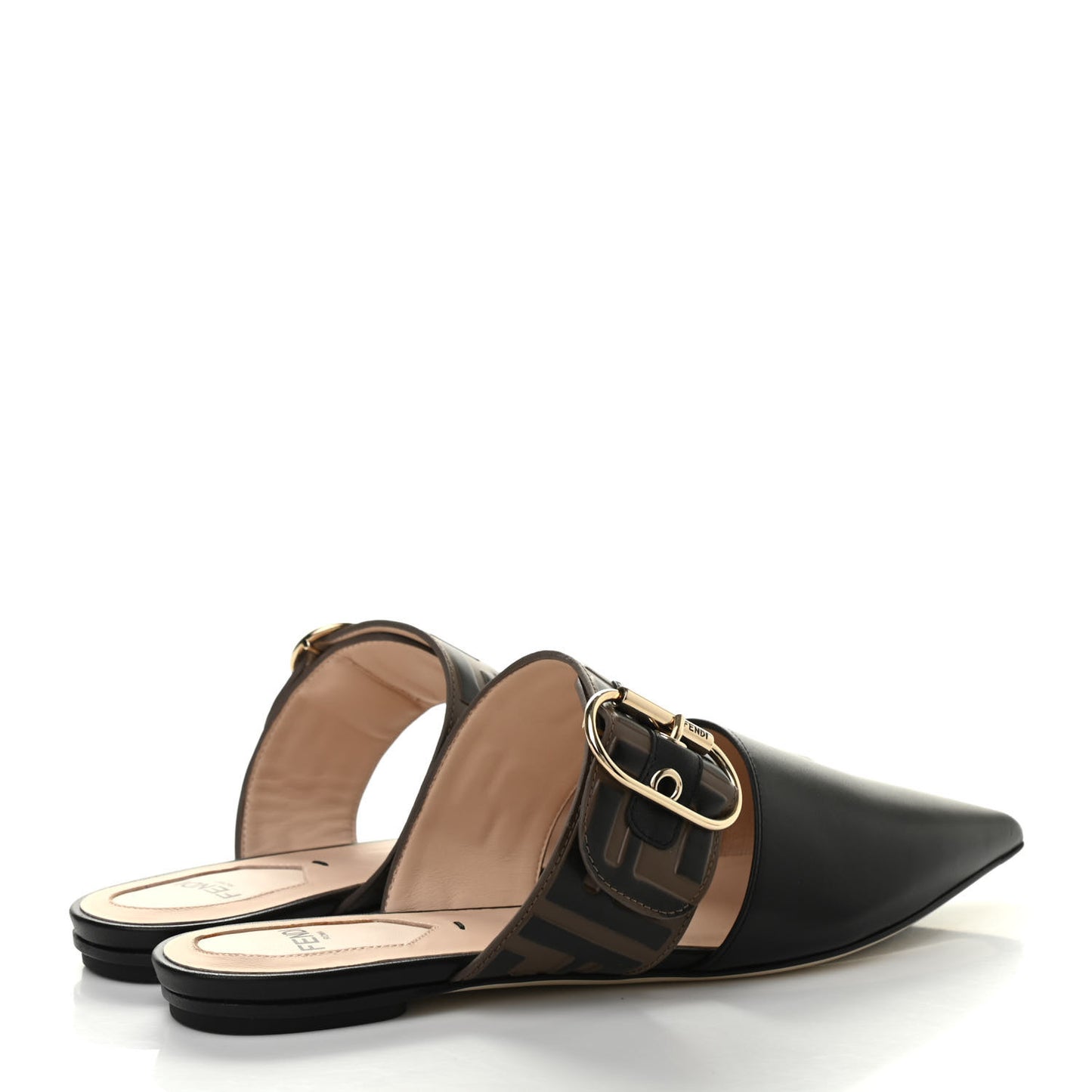 Vitello FF Embossed Buckle Flat Mules 35.5 Maya Black