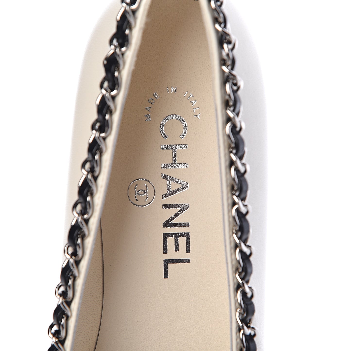 Lambskin Grosgrain Chain Cap Toe Pumps 38 Ivory Black