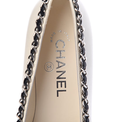 Chanel Lambskin Grosgrain Chain Cap Toe Pumps 38 Ivory Black 7 of 8
