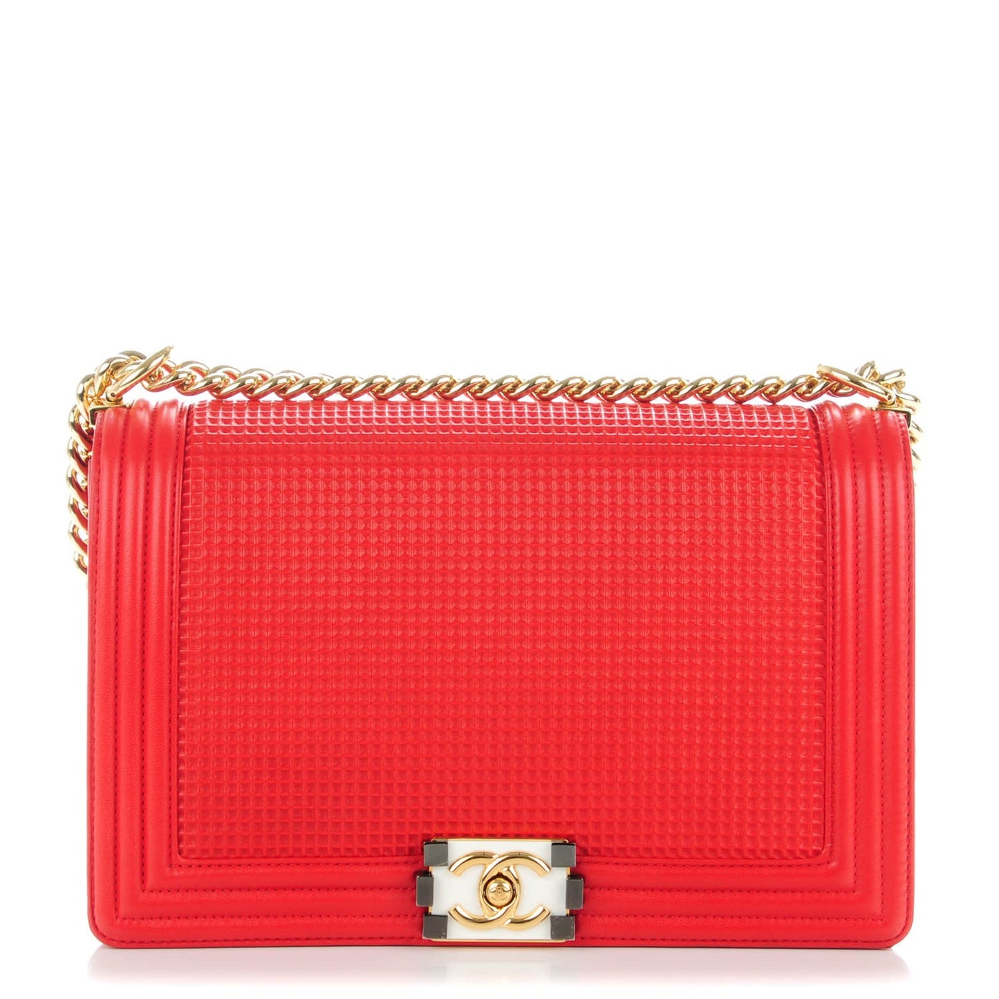 Lambskin Square Quilted Large Boy Cube Flap Red