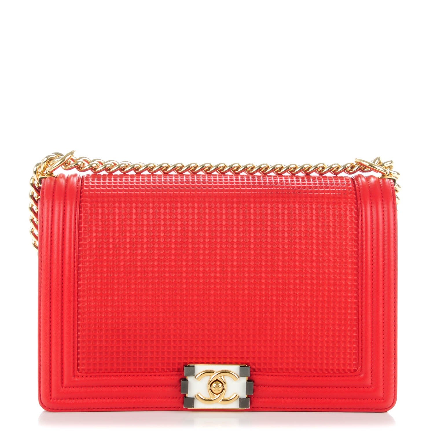 Chanel Lambskin Square Quilted Large Boy Cube Flap Red 1 of 8