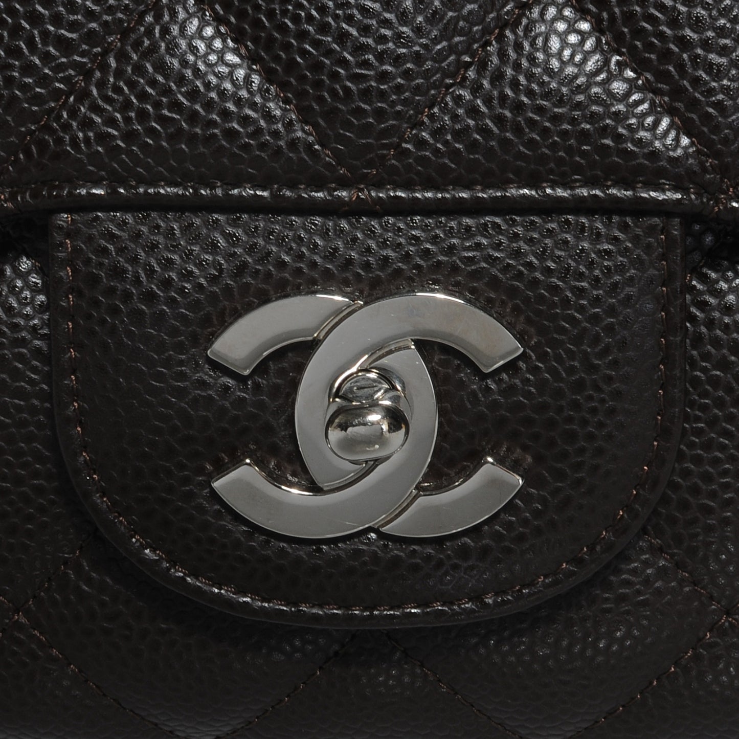 Caviar Quilted Jumbo Single Flap Dark Brown