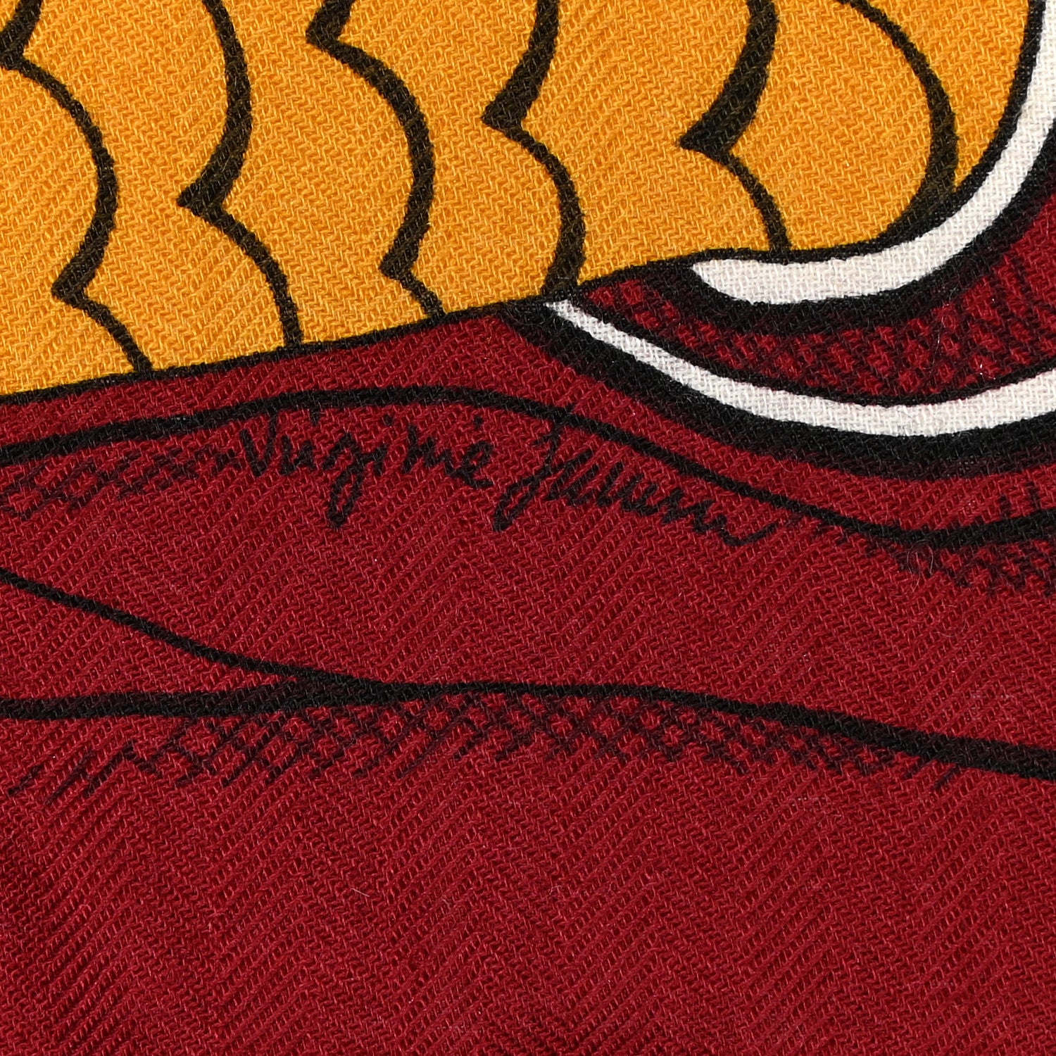 Hermes Cashmere Silk Zouaves Et Dragons Shawl 140 Bordeaux Orange Black 3 of 7