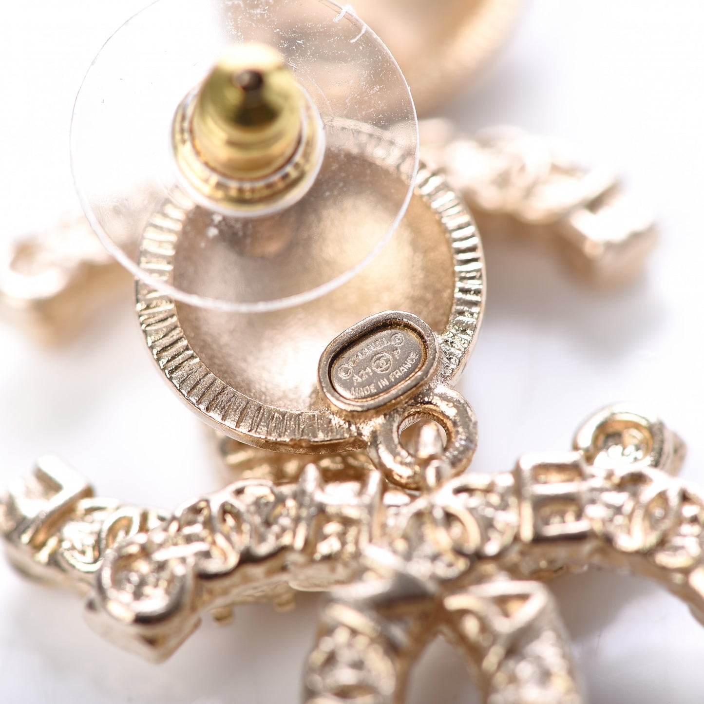 Crystal CC Drop Logo Earrings Gold