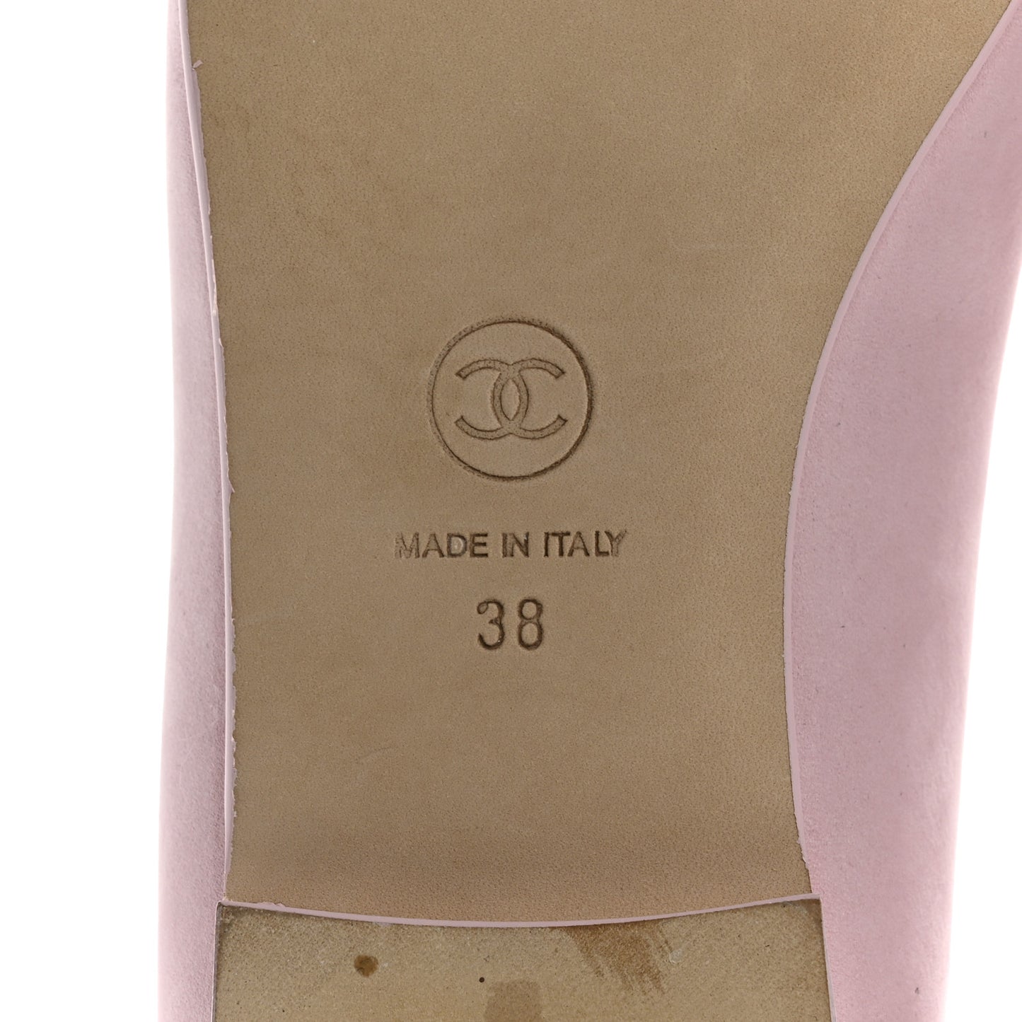 Suede Calfskin Cap Toe CC Ballerina Flats 38 Light Pink