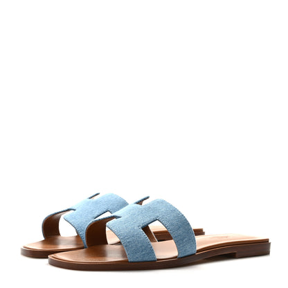 Hermes Denim Canvas Oran Sandals 37 Bleu Clair 3 of 9