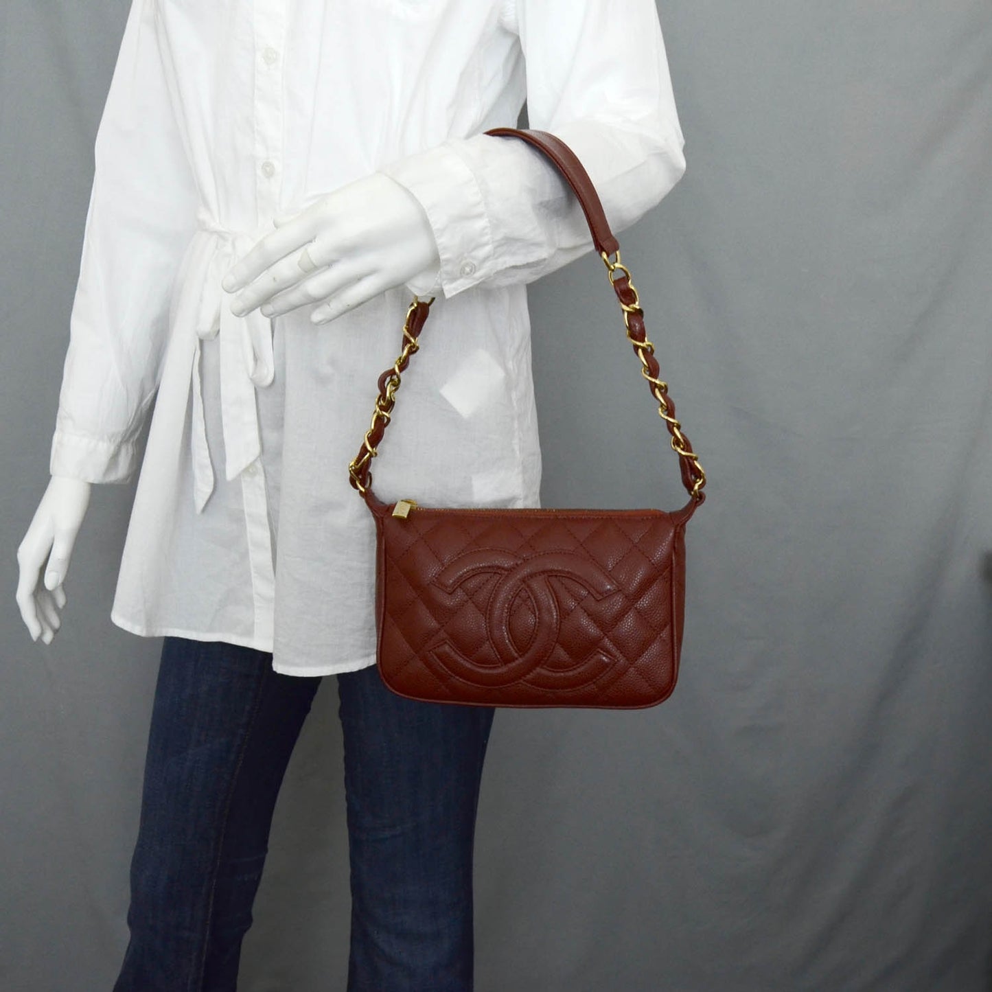 Caviar Quilted Pochette Dark Red
