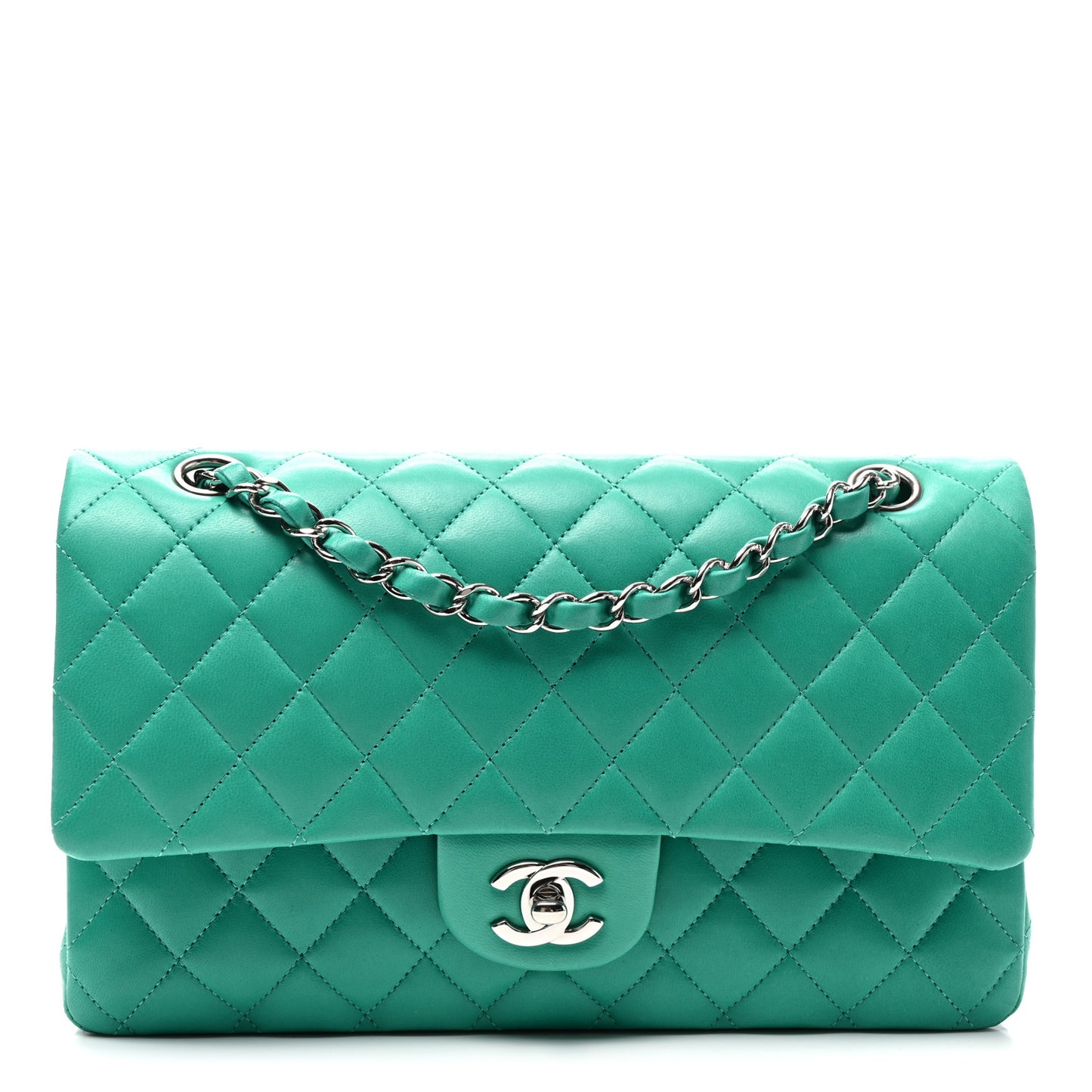 Lambskin Quilted Medium Double Flap Green