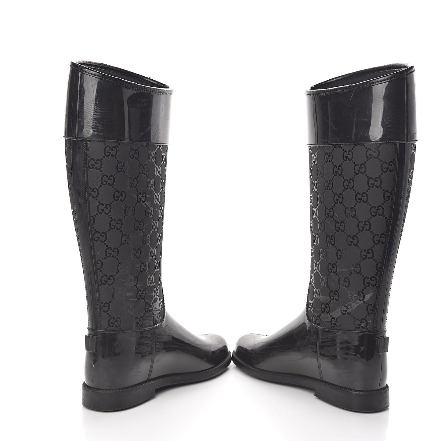 Rubber Monogram Knee High Rain Boots 37 Black