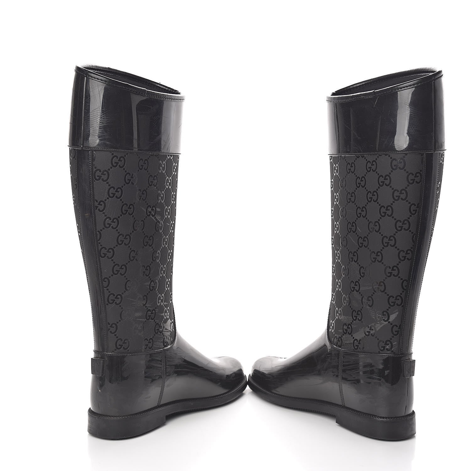 Gucci Rubber Monogram Knee High Rain Boots 37 Black 5 of 12