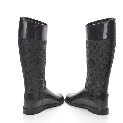 Gucci Rubber Monogram Knee High Rain Boots 37 Black 5 of 12