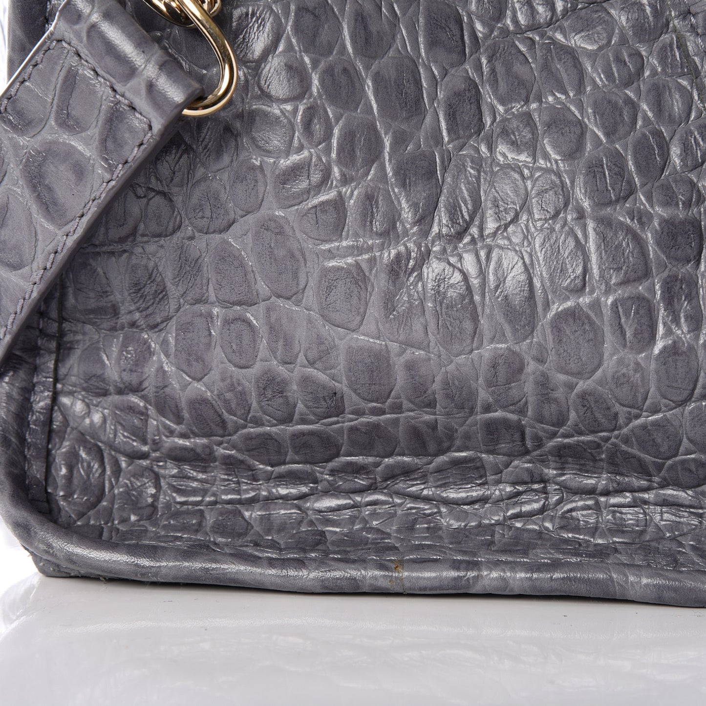 Calfskin Crocodile Embossed Giant 12 Gold Hardware City Gris Beton