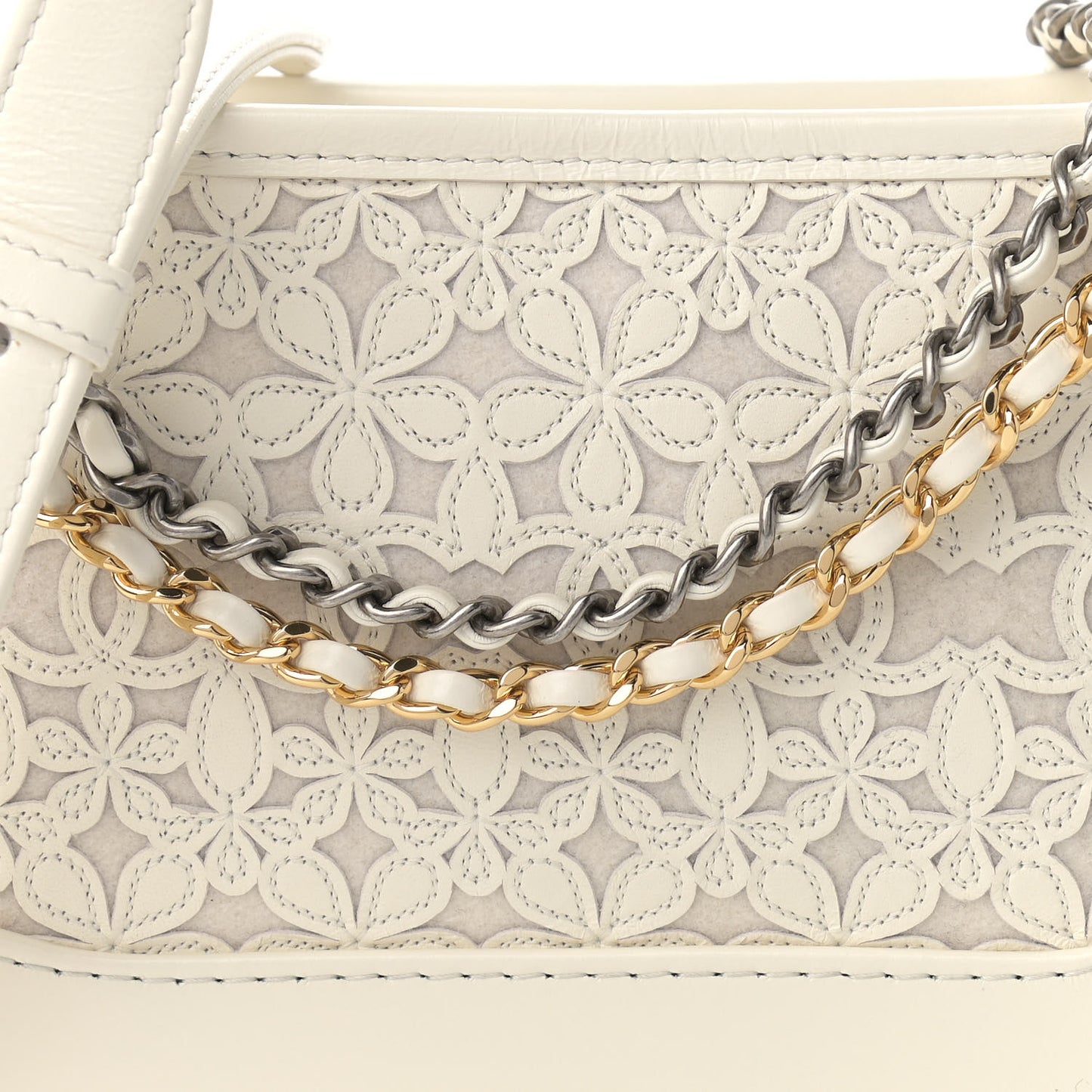 Calfskin Wool Felt Embossed Small Gabrielle Logo Hobo White