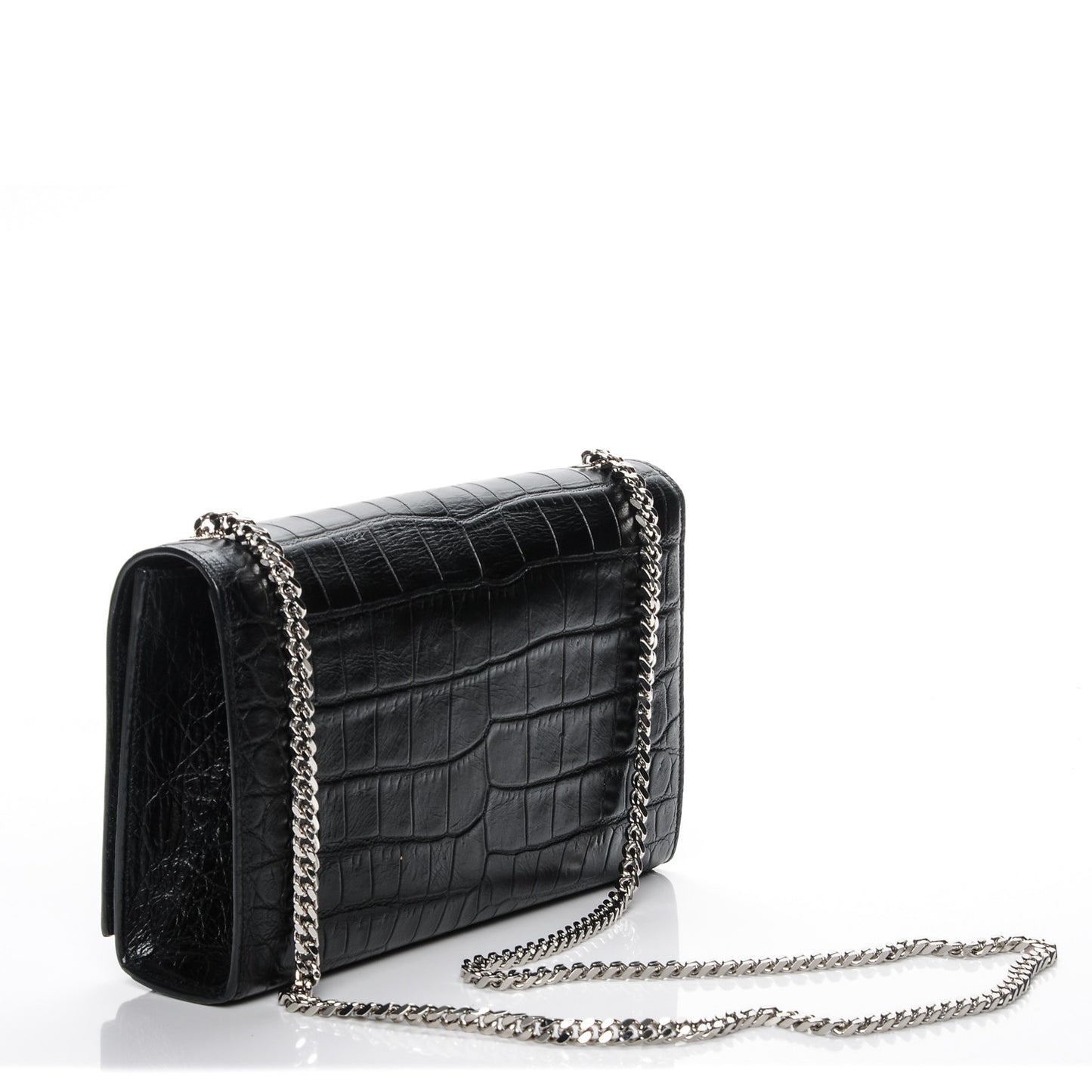 Calfskin Crocodile Embossed Medium Classic Monogram Kate Tassel Satchel Black