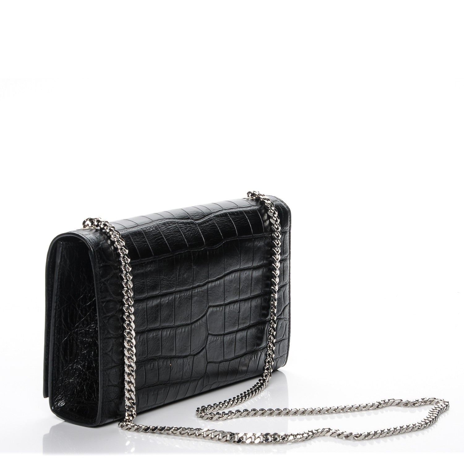 Saint Laurent Calfskin Crocodile Embossed Medium Classic Monogram Kate Tassel Satchel Black 3 of 6