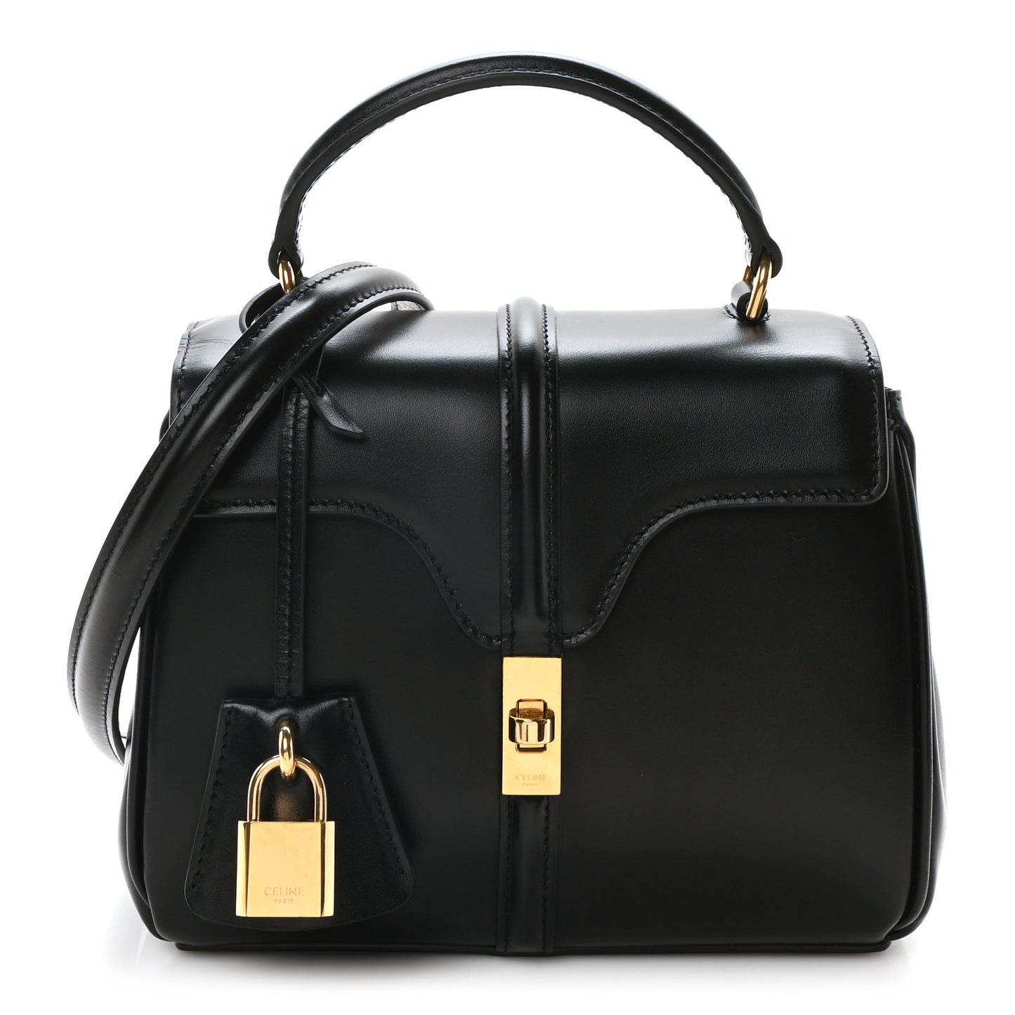 Satinated Calfskin Mini 16 Top Handle Bag Black