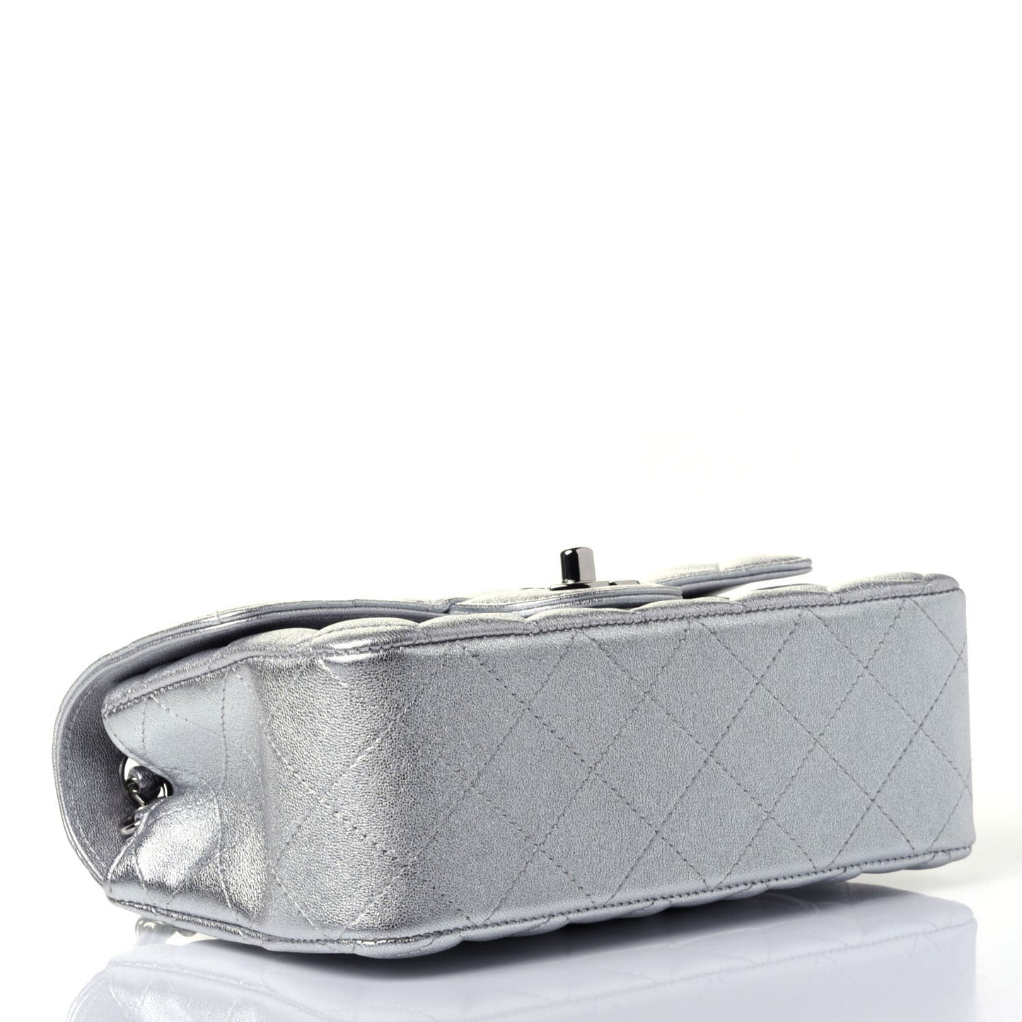 Metallic Lambskin Quilted Mini Rectangular Flap Silver