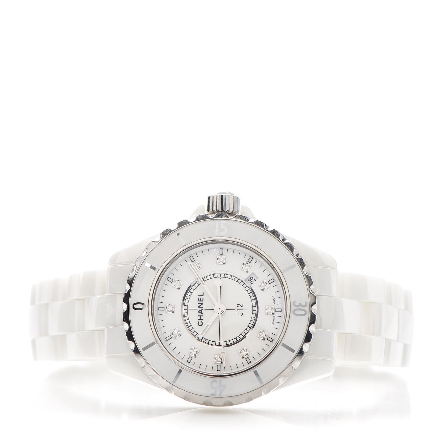Stainless Steel Ceramic Diamond 33mm J12 Quartz Watch White