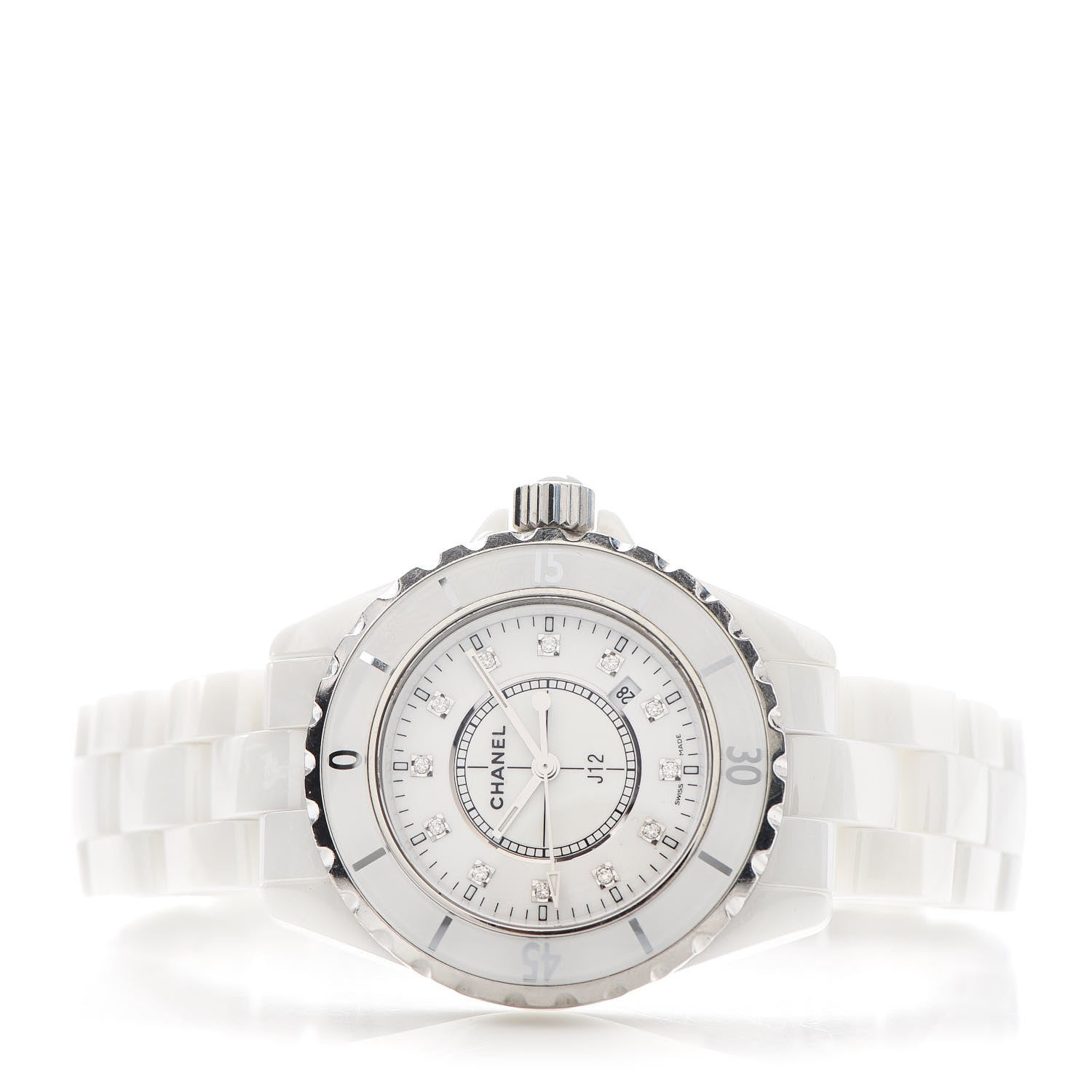 Chanel Stainless Steel Ceramic Diamond 33mm J12 Quartz Watch White 2 of 4