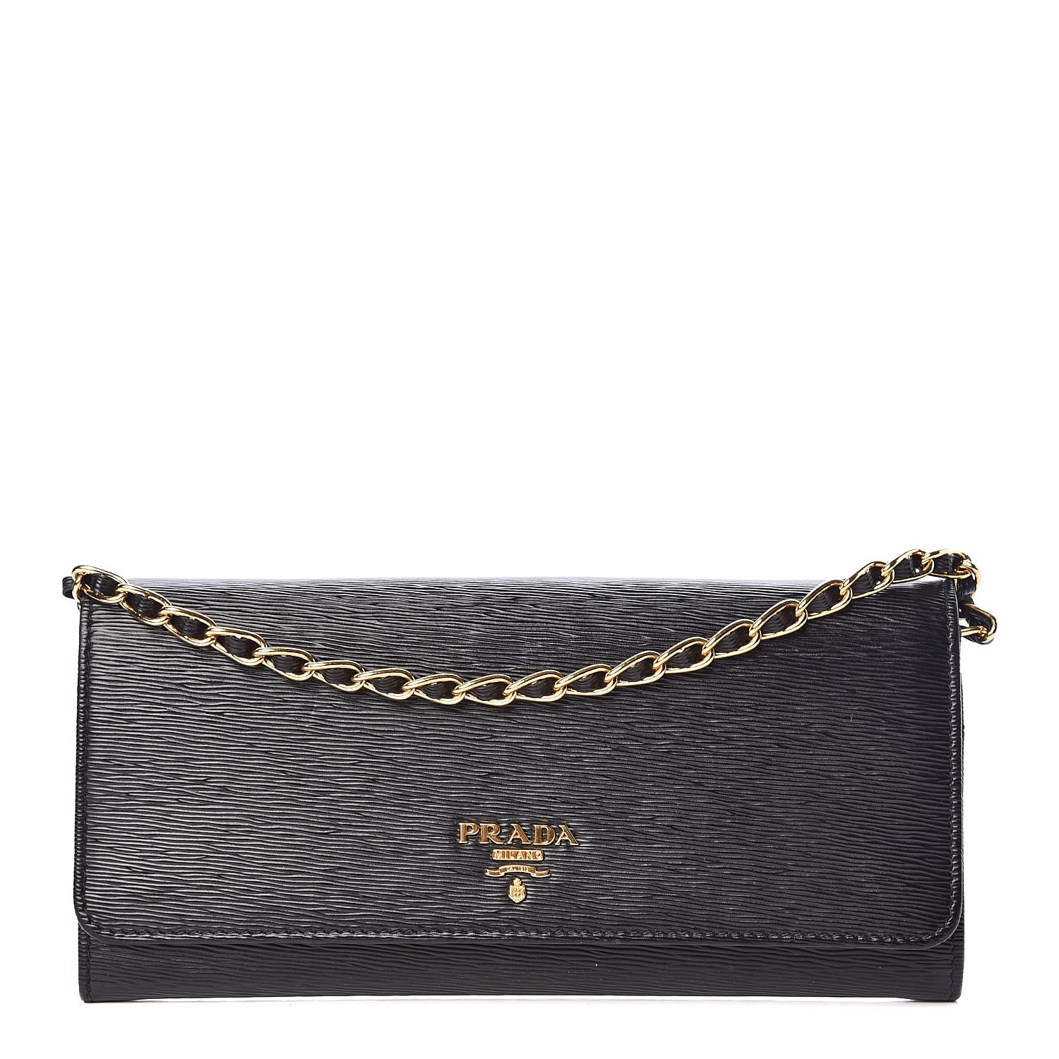 Prada Vitello Move Metal Oro Chain Wallet Black 1 of 9