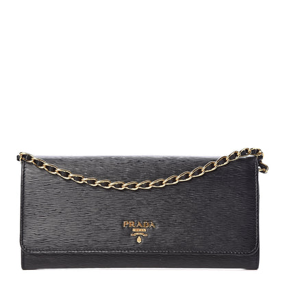Prada Vitello Move Metal Oro Chain Wallet Black 1 of 9