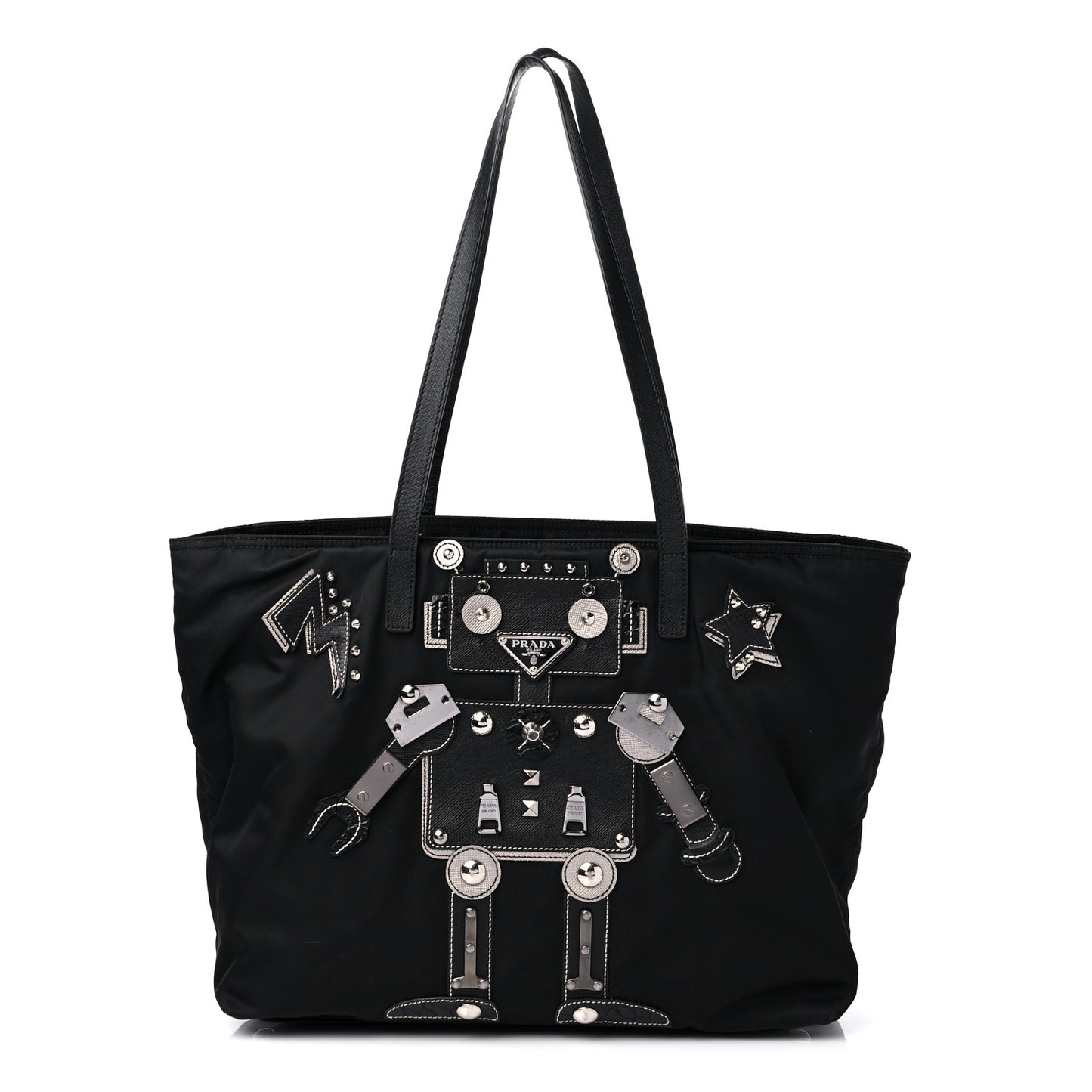 Nylon Tessuto Saffiano Robot Tote Bag Black