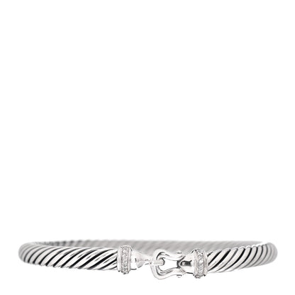 David Yurman Sterling Silver Diamond 5mm Cable Buckle Bracelet 1 of 4