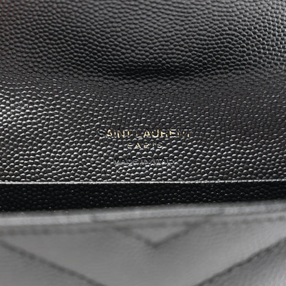 Saint Laurent Grain De Poudre Matelasse Chevron Small Monogram Envelope Wallet Black 6 of 8
