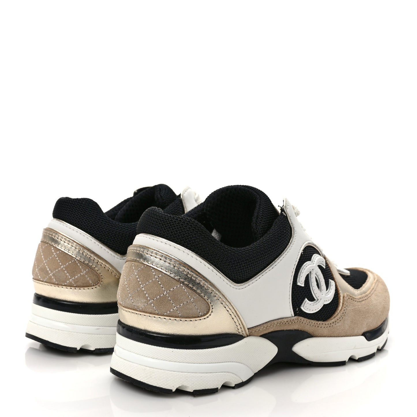 Calfskin Fabric Womens CC Sneakers 37 Black White Silver