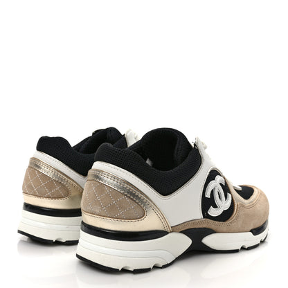 Chanel Calfskin Fabric Womens CC Sneakers 37 Black White Silver 4 of 8